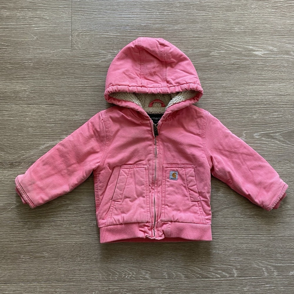 Carhartt Duck Canvas Jacket Girls 18M Toddler Sherpa Lined Hooded Cotton READ